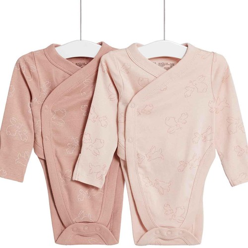 M&S Hip Dysplasia Pure Cotton Bodysuits, 3-6 Months, Pink