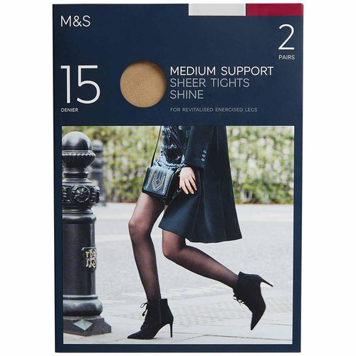 M&S Womens 15 Denier Medium Support Tights, Extra Large, Opaline