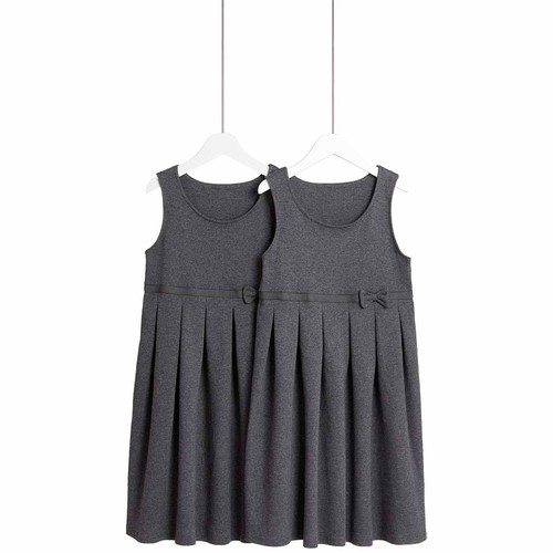 M&S Girls Jersey Bow School Pinafores, 5-6 Years, Grey