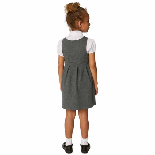 M&S Girls Jersey Bow School Pinafores, 6-7 Years, Grey thumbnail 3