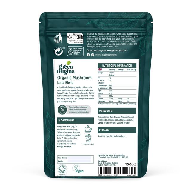Green Origins Organic Super Mushroom Latte Blend  thumbnail 7