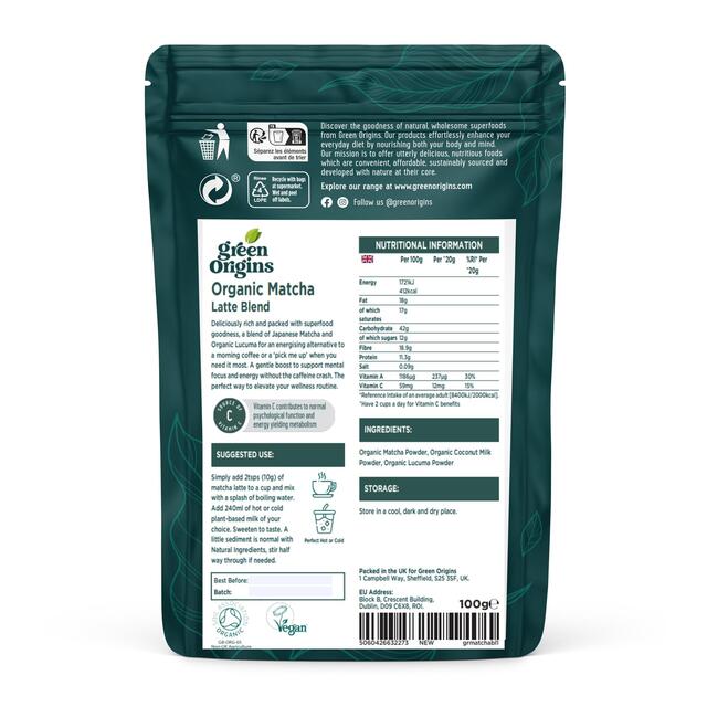 Green Origins Organic Super Japanese Matcha Latte Blend thumbnail 8