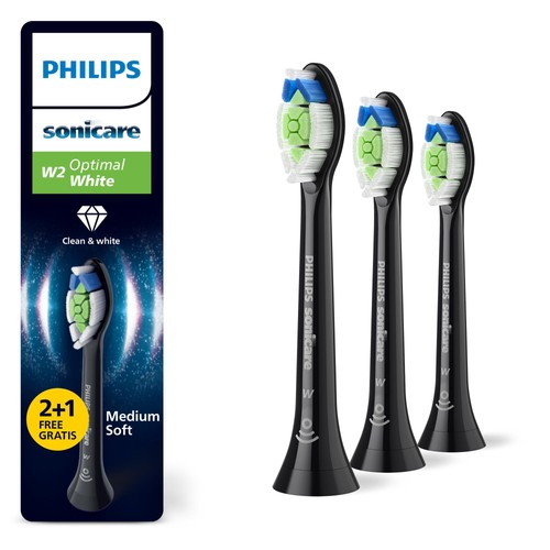 Philips Sonicare W2 Optimal White Brush Head, Black, 2+1 Pack