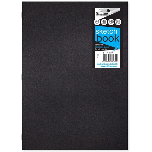 Sinclairs Silvine Sketchbook A4 Portrait 40 Pages Black 140gsm