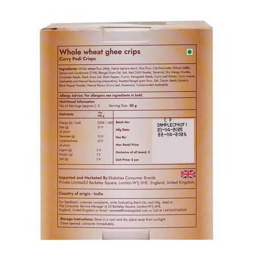 Lumara Wholewheat Ghee Crisps Curry Leaf Podi thumbnail 6