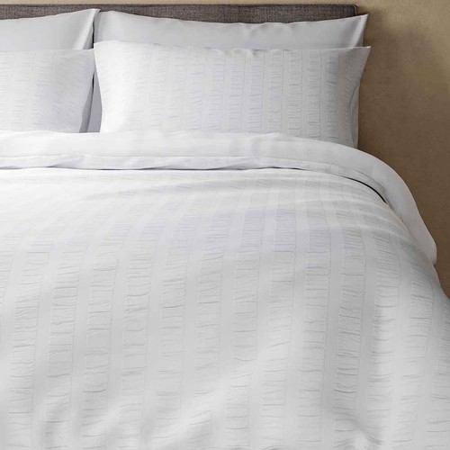 M&S Pure Cotton Striped Seersucker Bedding Set, Single, White