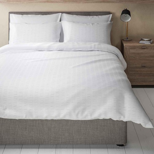 M&S Pure Cotton Striped Seersucker Bedding Set, Single, White thumbnail 2