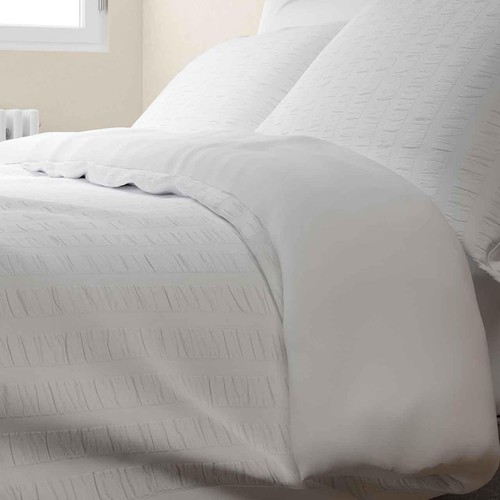 M&S Pure Cotton Striped Seersucker Bedding Set, Single, White thumbnail 4