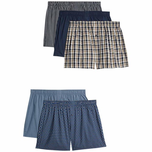 M&S Mens Pure Cotton Striped Boxers, 2XL, Light Blue