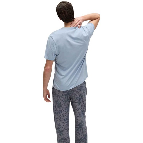M&S Mens Pure Cotton Palm Print Pyjama Set, XL, Light Blue thumbnail 4