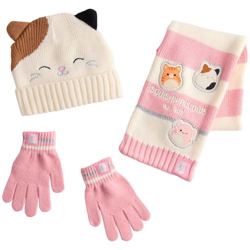 M&S Kids Squishmallows Hat Scarf Gloves, 3-6 Years, Ecru Mix