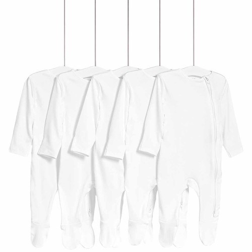 M&S Core Zip Footed Sleepsuit, 12-18 Months, White thumbnail 3