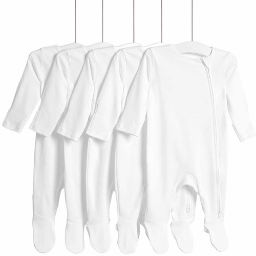 M&S Core Zip Footed Sleepsuit, 2-3 Years, White thumbnail 2
