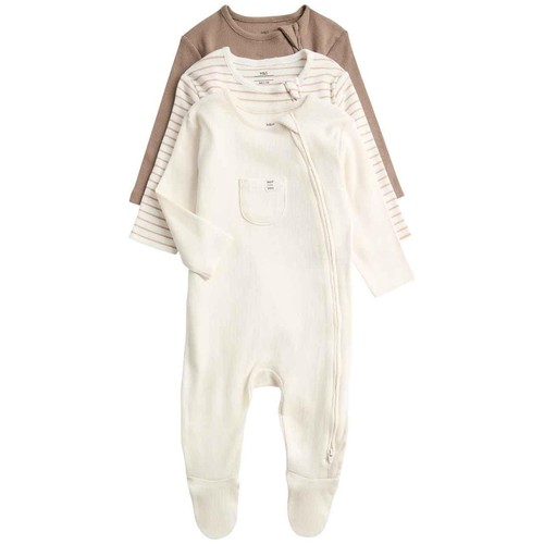 M&S Pocket Paris Zip Footed Sleepsuit, 9-12 Months, Oatmeal