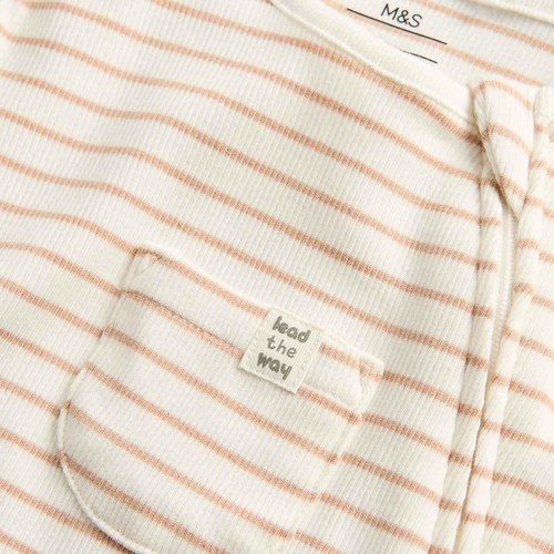 M&S Pocket Paris Zip Footed Sleepsuit, 9-12 Months, Oatmeal thumbnail 2