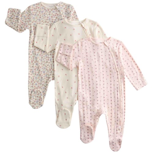 M&S Autumnal Floral Popper Footed Sleepsuit, 2-3 Years, Pale Blush