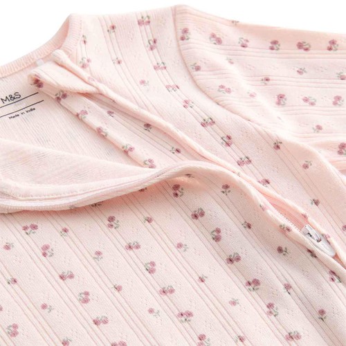 M&S Autumnal Floral Popper Footed Sleepsuit, 2-3 Years, Pale Blush thumbnail 3