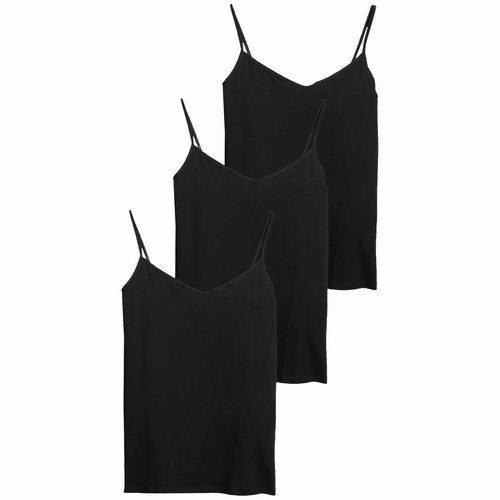 M&S Womens Cotton Rich Strappy Vests, 14, Black thumbnail 2