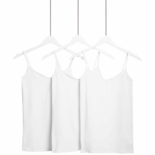 M&S Womens Cotton Rich Strappy Vests, 12, White