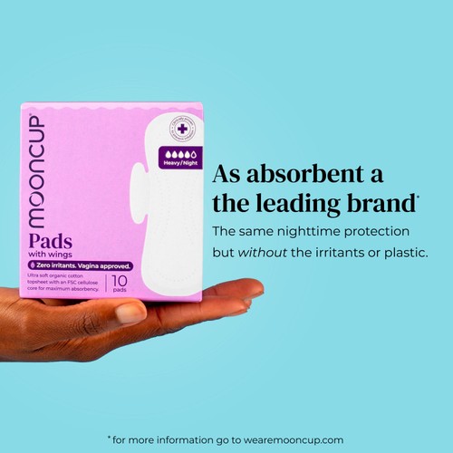 Mooncup Pads with Wings Heavy Night, Zero Irritants, Vagina Approved thumbnail 2