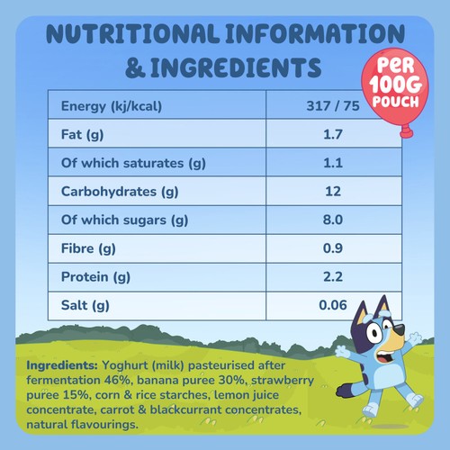 Goodies BLUEY Kids Snack Banana & Strawberry Yoghurt Pouch Multipack thumbnail 4