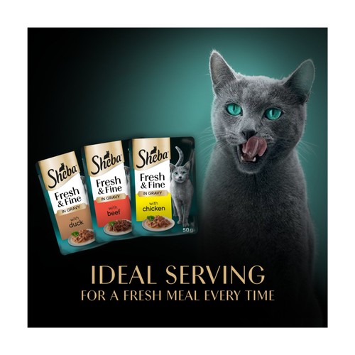 Sheba Fresh & Fine Wet Cat Food Pouches Meaty Pieces in Gravy thumbnail 2