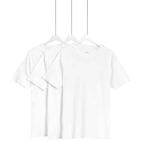 M&S Mens Essential Cotton T-Shirt Vests, 2XL, White thumbnail 2