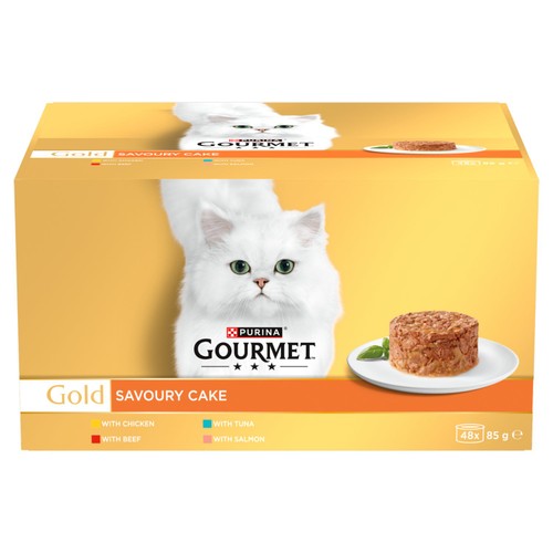 Gourmet Gold Savoury Cake with Beef, Chicken, Salmon, Tuna Wet Cat Food Can