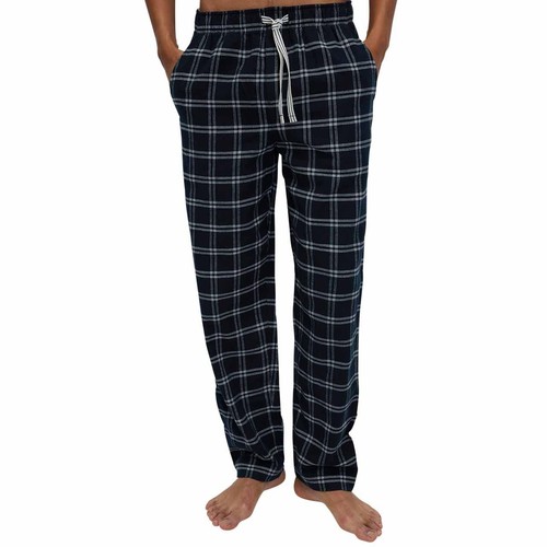 M&S Mens Pure Cotton Checked Pyjama Bottoms, M, Navy thumbnail 3