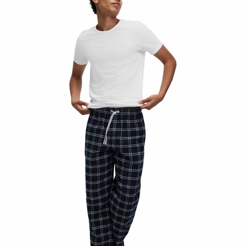 M&S Mens Pure Cotton Checked Pyjama Bottoms, L, Navy thumbnail 4