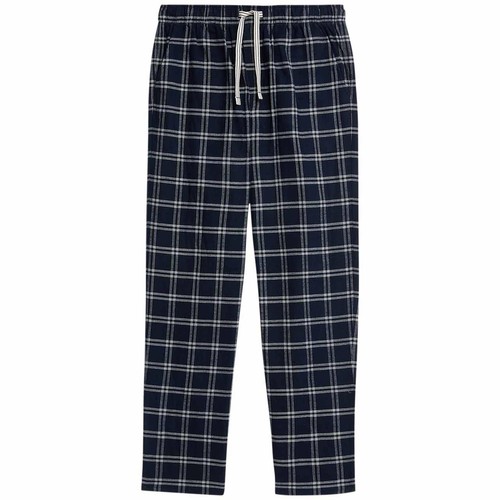 M&S Mens Pure Cotton Checked Pyjama Bottoms, XL, Navy