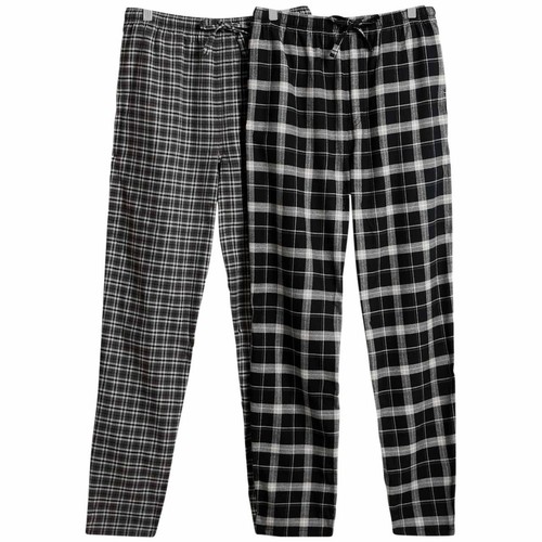 M&S Mens Brushed Cotton Checked Pyjama Bottoms, M, Black thumbnail 2