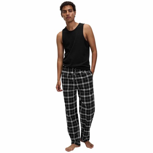 M&S Mens Brushed Cotton Checked Pyjama Bottoms, M, Black thumbnail 5