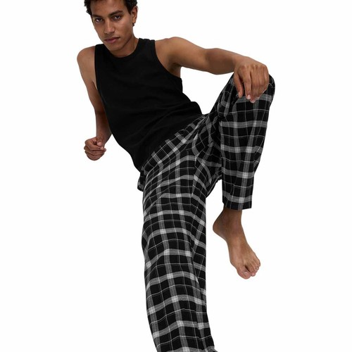M&S Mens Brushed Cotton Checked Pyjama Bottoms, XL, Black thumbnail 2