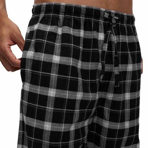 M&S Mens Brushed Cotton Checked Pyjama Bottoms, XL, Black thumbnail 3
