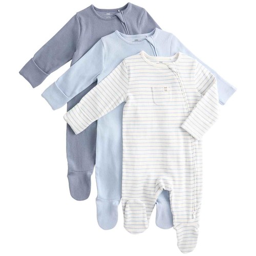 M&S Cotton Rich Ribbed Sleepsuits, 2-3 Y, Blue