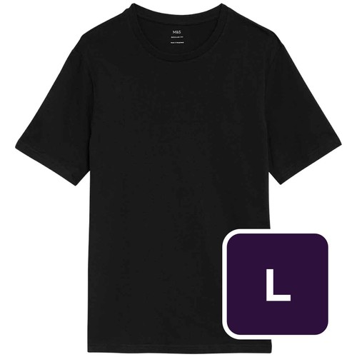 M&S Mens Cotton Crew Neck T-Shirt, L, Black