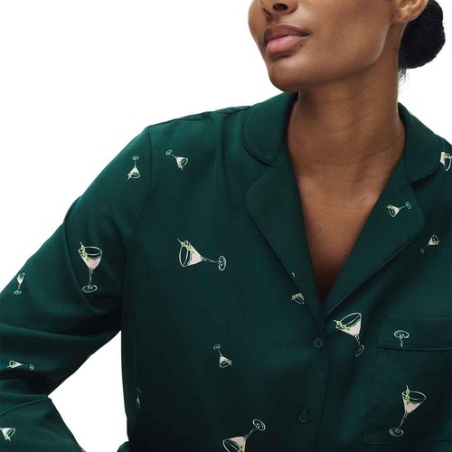 M&S Womens Dream Satin Cocktail Print Pyjama Set, 14, Light Green thumbnail 7