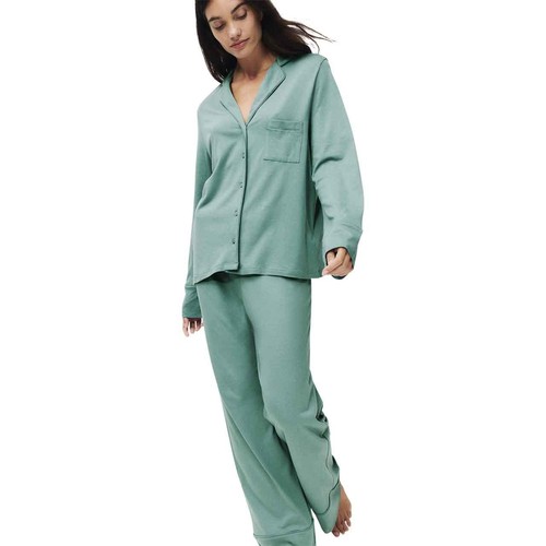 M&S Womens Cotton Modal Revere Pyjama Set, XS, Green thumbnail 2