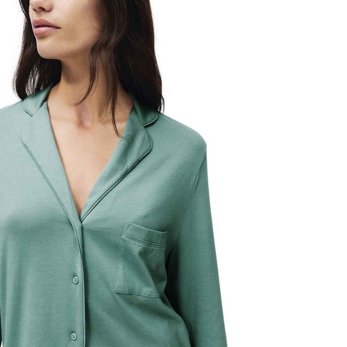 M&S Womens Cotton Modal Revere Pyjama Set, XS, Green thumbnail 5
