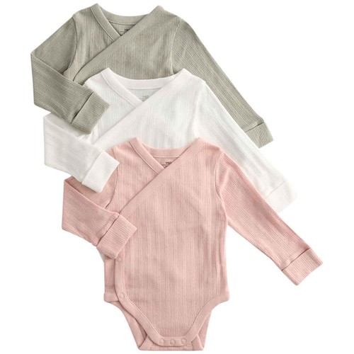M&S Girls Pure Cotton Wrap Bodysuits, 0-3 M, Khaki