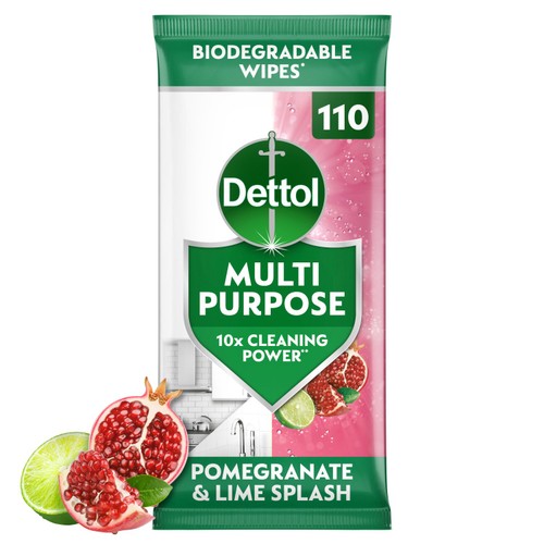 Dettol Antibacterial Biodegradable Pomegranate and Lime Wipes, 4x110 thumbnail 2