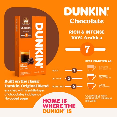 Dunkin Chocolate Nespresso Compatible Coffee Pods thumbnail 4