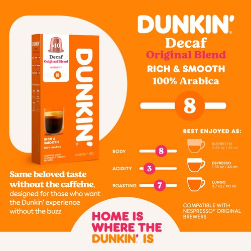 Dunkin Decaffeinated Nespresso Compatible Coffee Pods thumbnail 5