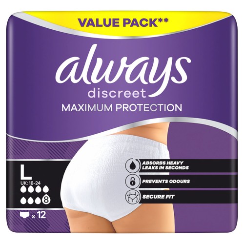 Always Discreet Maximum Protection Pants Large Value Pack 12 Count thumbnail 2