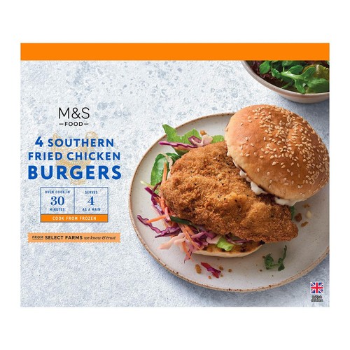 M&S 4 Southern Fried Chicken Burgers Frozen