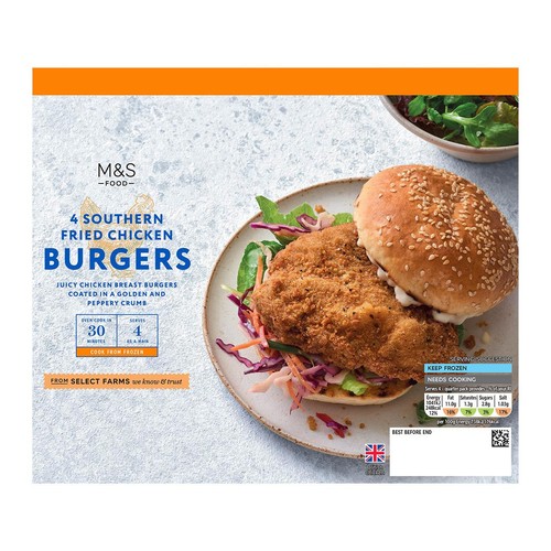 M&S 4 Southern Fried Chicken Burgers Frozen thumbnail 2