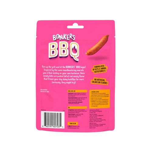BONKERS BBQ, Soft & Chewy Chicken Sausage Flavored Dog Treats, 85g, Bag thumbnail 2