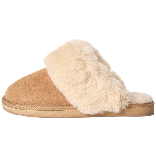 M&S Suede Faux Fur Trim Mule Slipper, Size 5, Chestnut