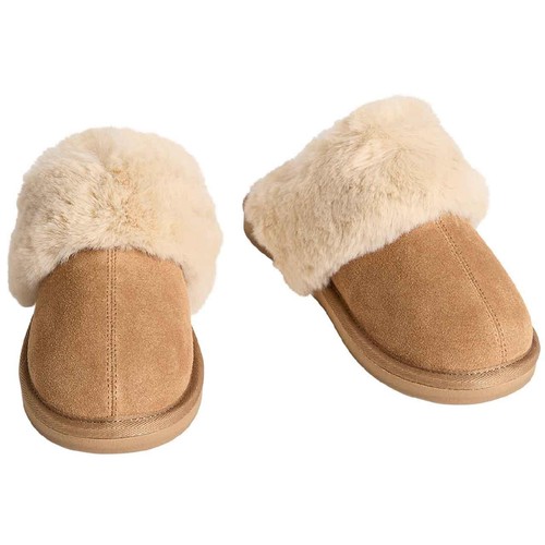 M&S Suede Faux Fur Trim Mule Slipper, Size 5, Chestnut thumbnail 2